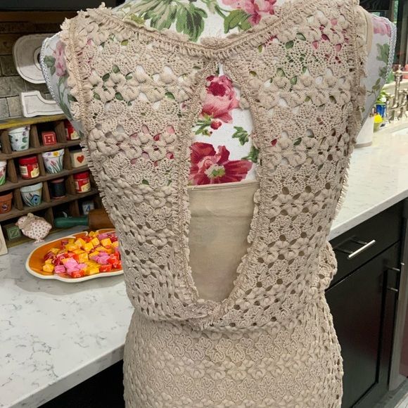 Free People Womens XS Dress Crochet Dress Lace Boho Blouson Beige Lined Cami - Picture 7 of 14
